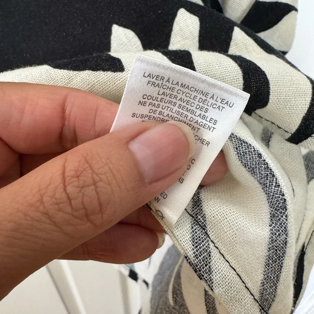 Rachel Roy Linen Blend Palm Leaf Boxy Top Medium Black Cream - Picture 6 of 8